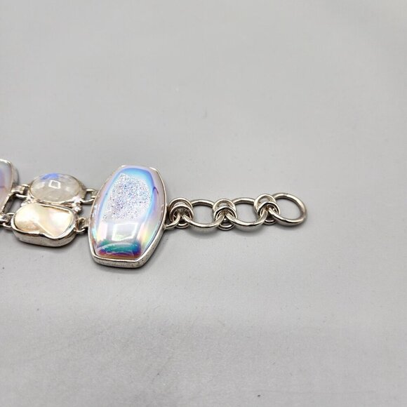 Sajen Druzy Bracelet Iridescent White Blue Pearl Chunky Link 925 Sterling Silver - Picture 5 of 14